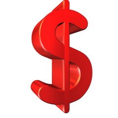 red dollar symbol isolated white background
