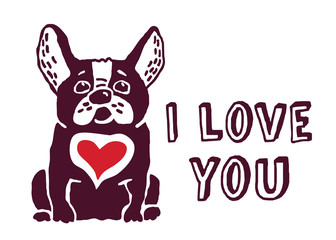 I love you cute dog red heart card