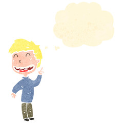 retro cartoon happy boy with idea