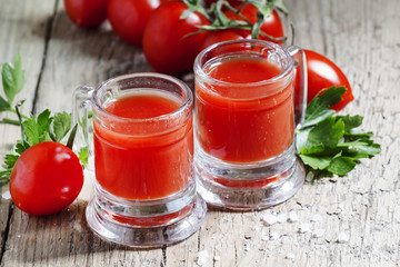 Cocktail Bloody Mary in old-fashioned vintage mugs, selective fo