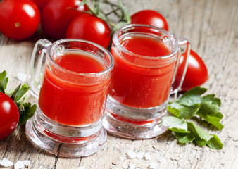 Cocktail Bloody Mary in old-fashioned vintage mugs, selective fo