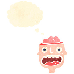 retro cartoon head with open brain