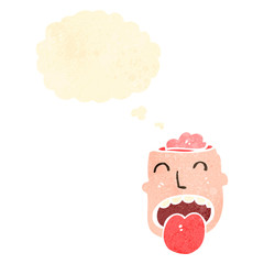 retro cartoon head with open brain