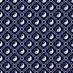 Blue and White Yin Yang Tile Pattern Repeat Background