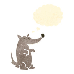 retro cartoon wolf with thought bubble