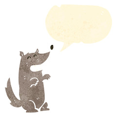 retro cartoon wolf with speech bubble