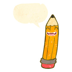 retro cartoon pencil with speech bubble