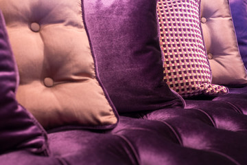 violet velvet sofa and cushions