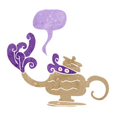 retro cartoon genie in lamp