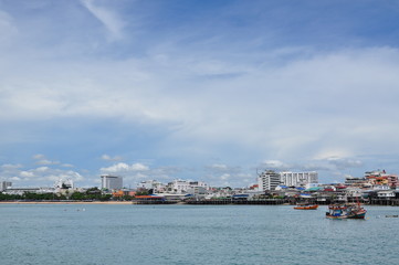 Naklejka na ściany i meble Pattaya city from the sea, Thailand