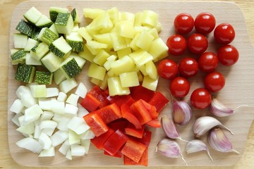 Diced vegetables.