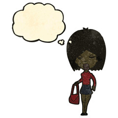 cartoon woman with thought bubble