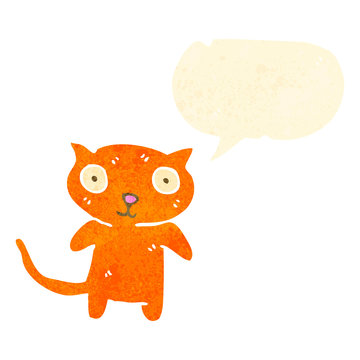 retro cartoon cute staring cat with speech bubble