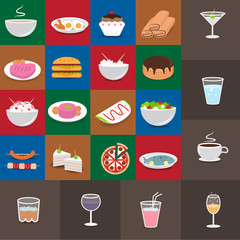 Flat Food Icons Set: Vector Illustration, Graphic Design. Collection Of Colorful Icons