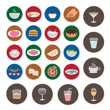 Flat Food Icons Set: Vector Illustration, Graphic Design. Collection Of Colorful Icons. For Web, Websites, Print, Presentation Templates, Mobile Applications And Promotional Materials