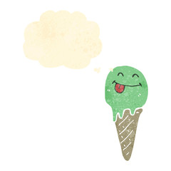 retro cartoon ice cream cone character with thought bubble