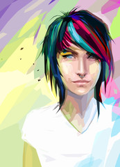 Low poly abstract portrait of the girl 