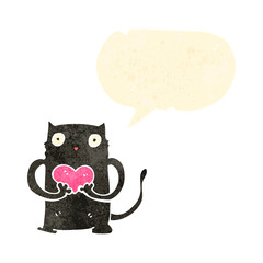 retro cartoon black cat with speech bubble