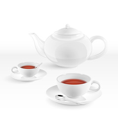 White teapot and cups
