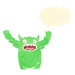 retro cartoon  monster with speech bubble