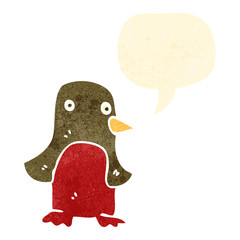 retro cartoon robin with speech bubble