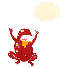 retro cartoon frog with thought bubble