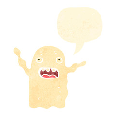 retro cartoon ghost with speech bubble