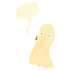 retro cartoon ghost with speech bubble