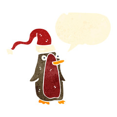retro cartoon christmas robin with speech bubble