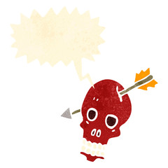 retro cartoon skull with arrow