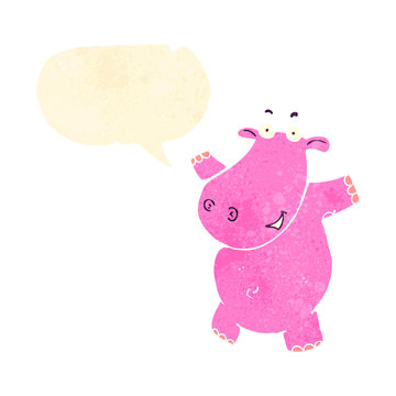 retro cartoon hippo with speech bubble