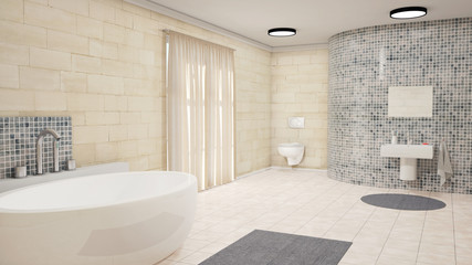 Badezimmer mit Waschbecken und Badewanne - 87927954