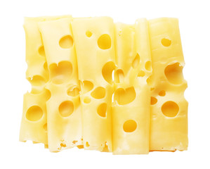 Slices of cheese isolated on white