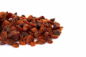 Sultanas.
Pile of sultanas isolated on white background.