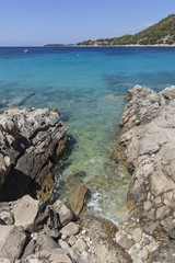 Beautiful crystal water in the bay of Prizba on island Korcula in Dalmatia, Croatia