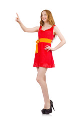 Young nice girl pressing isolated on white