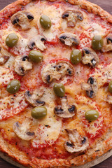 Tasty pizza with vegetables close up