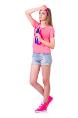 Cute girl in sport clothes isolated on white