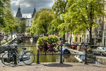 A bridge with bicycles in Amsterdam, Netherlands
