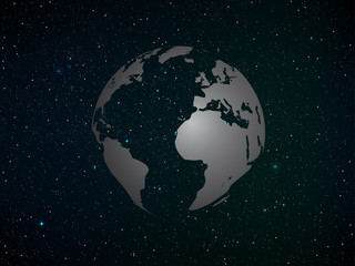 A vector planet earth in outer space with lots of colorful stars.