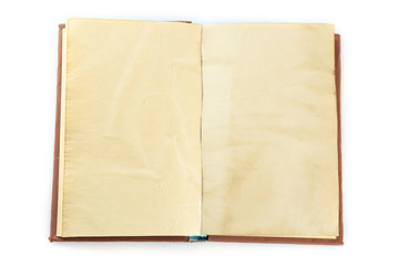 Blank retro open book isolated on white