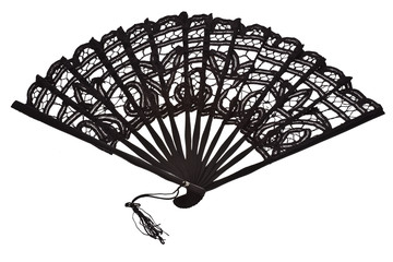Black lacy fan isolated on white background