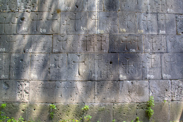 wall with crosses at the monastery of Sanahin in Armenia

