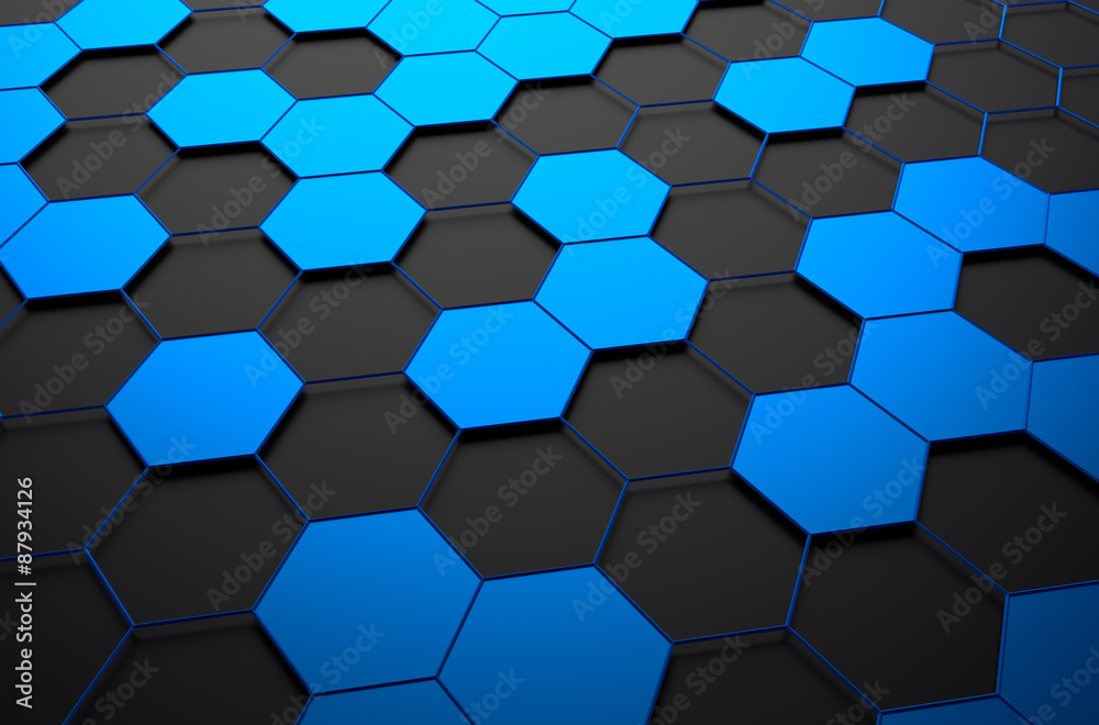 Poster abstract 3d rendering of surface with hexagons.