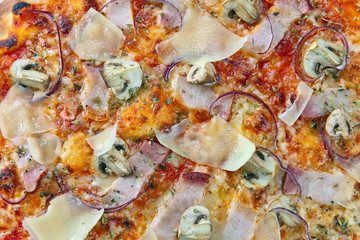 Obraz na płótnie Canvas Closeup of fresh baked pizza