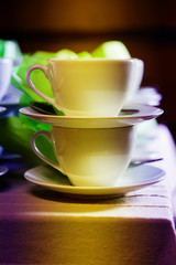 White Cups and saucers close shot