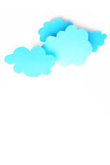 Blue paper clouds, isolated on white. Cloud computing concept.