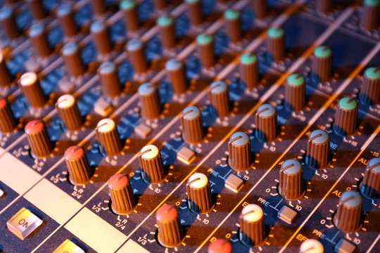 sound music mixer control panel close up
