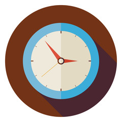 Flat Office Workplace Interior Clock Circle Icon with Long Shado