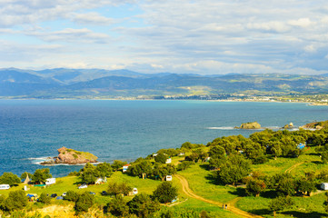 Trailer camp by the sea, Akamas, Cyprus